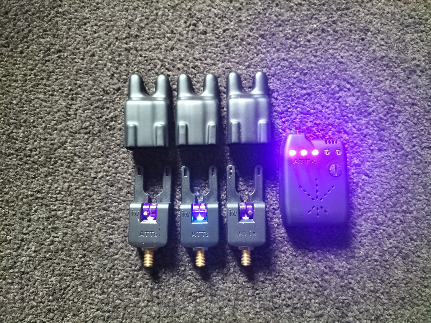 Gardner AttS Purple Underlit Alarms with Receiver x 3 with upgrades Used