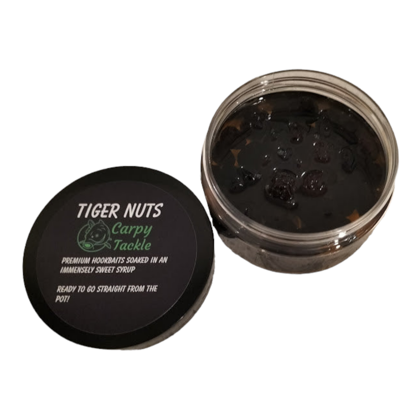 Black XXL Tiger Nut Hookbaits Soaked In Various Syrup (100g Pot)