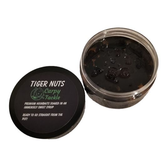 Black XXL Tiger Nut Hookbaits Soaked In Various Syrup (100g Pot)